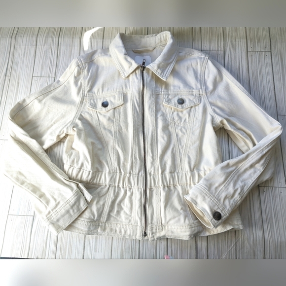 Gianni Bini Fitted Denim Jacket in Off White Size Large - Picture 7 of 11